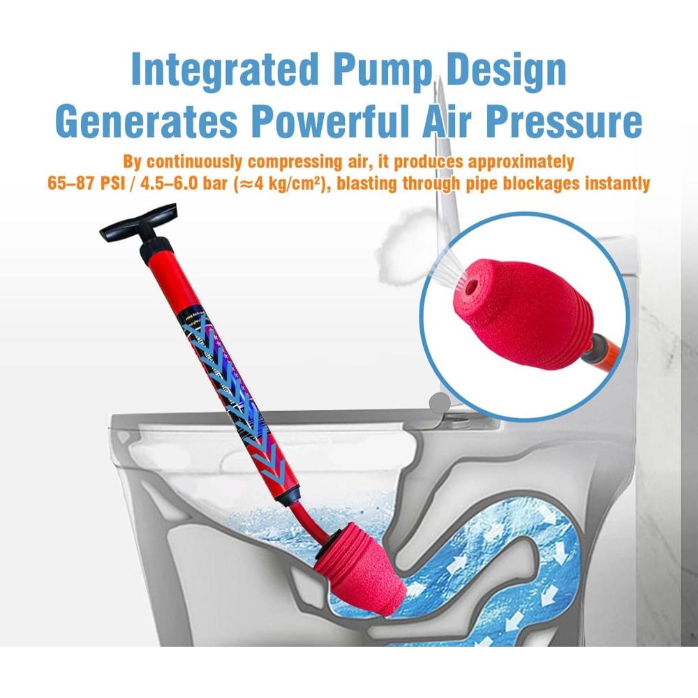 Toilet Plunger Powerful Pneumatic Drain for Clogged Toilets, Instant Unclogger for Paper & Waste, Safe for P