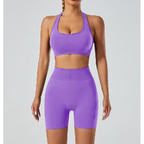 New Seamless High Stretch Yoga Shorts, Neck Hanging Sports Bra, Underwear, Running And Fitness Pants, Yoga Suit Set For Women