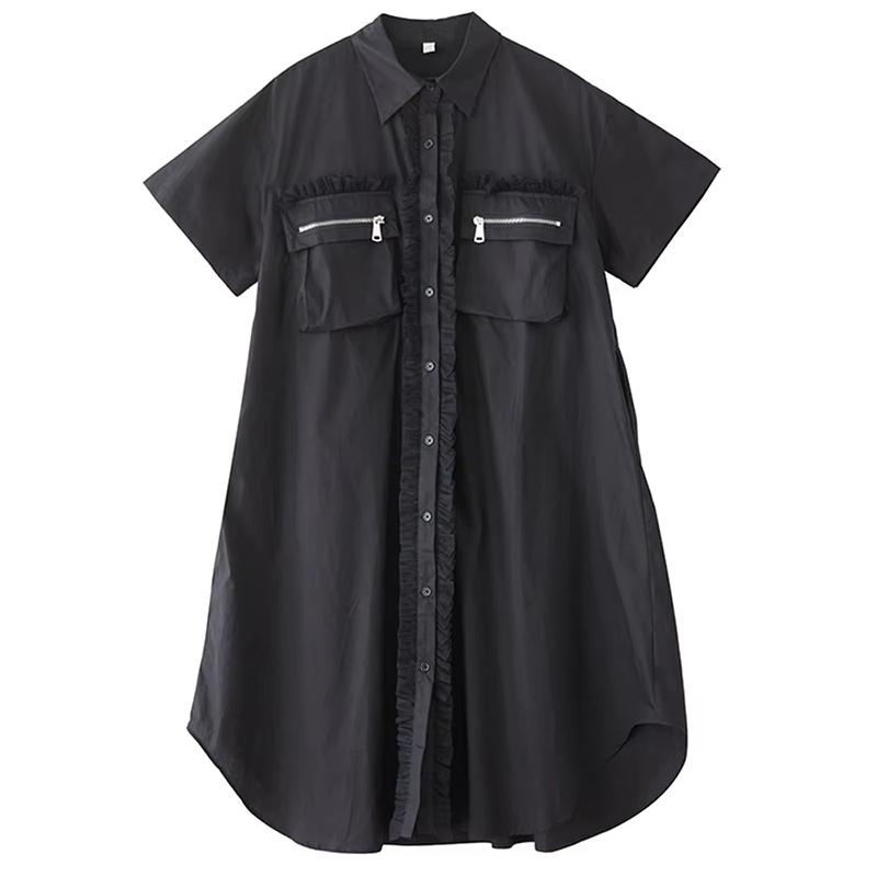 

XITAO Zipper Pocket Patchwork Gauze Dress ZMY1354 One Size чорний