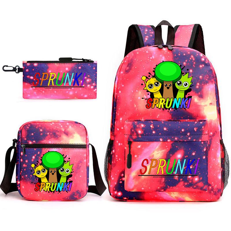 Rhythm box peripheral schoolbag sprunki cartoon starry sky backpack 3-piece set