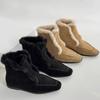 Sheepskin Version~ Korean Version Niche Square Head Flat Bottom Velvet Warm Snow Boots Women's Autumn and Winter Fluffy Shoes Cotton Boots Short Boots