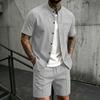 Men's Summer Waffle Stand Collar Cardigan and Shorts Set