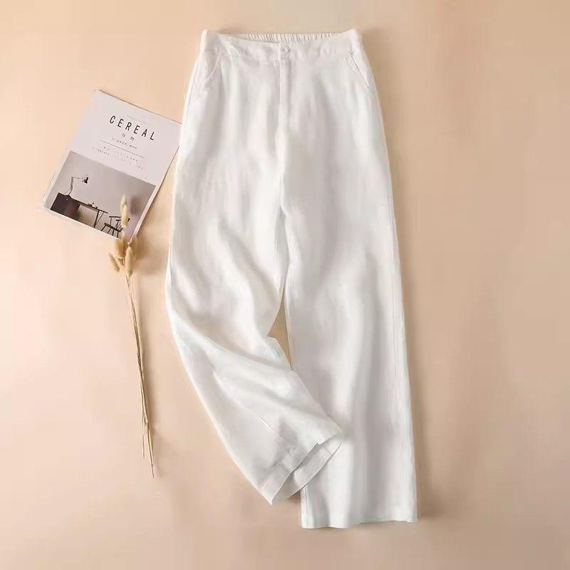 Women's High Waist Linen Wide-Leg Pants - 2026 New Style, Slimming, Casual, Cropped, and Straight Leg.