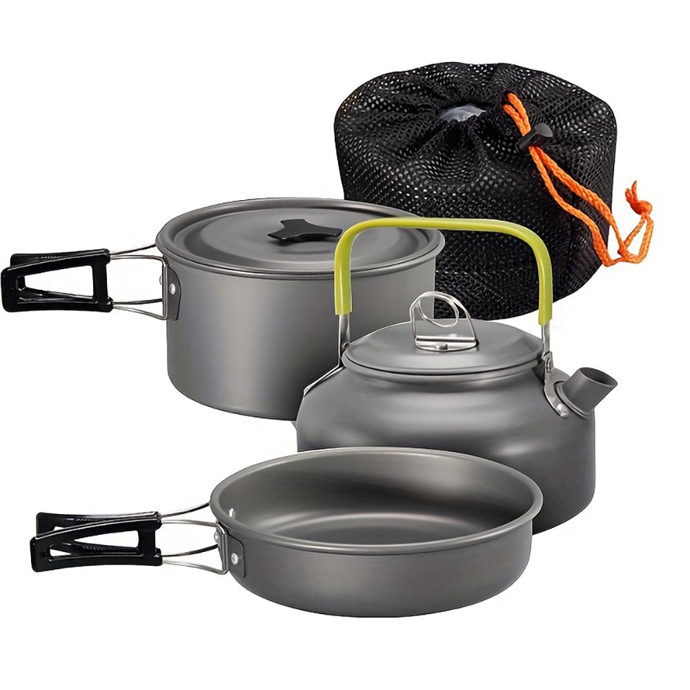 3 Pcs Outdoor Camping Cookware Aluminum Outdoor Cooking Kit Lightweight Camping Cookware Set Hiking Backpacking and Picnic