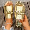 N Nü's Large Size Chain Peep Toe Flat Sandals Summer New European and American Fashion Sandals