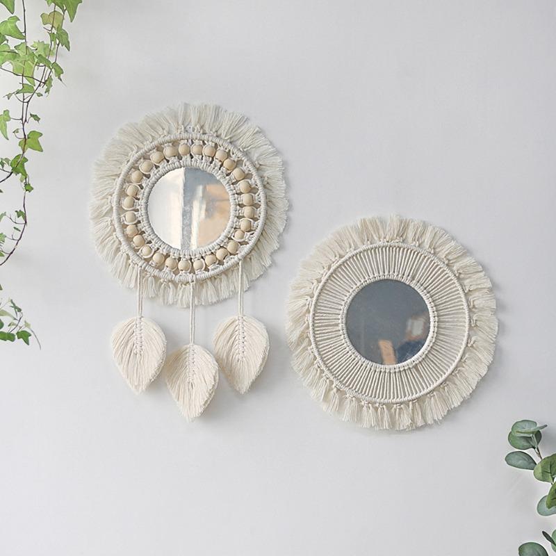 Bohemia Mirror White/Brown Tapestry Makeup Mirror Bedside Bedroom Entrance Hotel Home Decoration Wall Hanging
