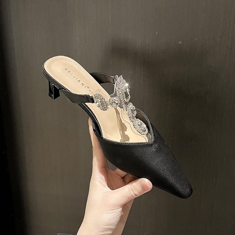 

Красивые серебряные полусапожки celebrity со стразами Т-образный ремешок полый мешок голова сандалии темпераментные туфли на высоком каблуке 34 чёрный