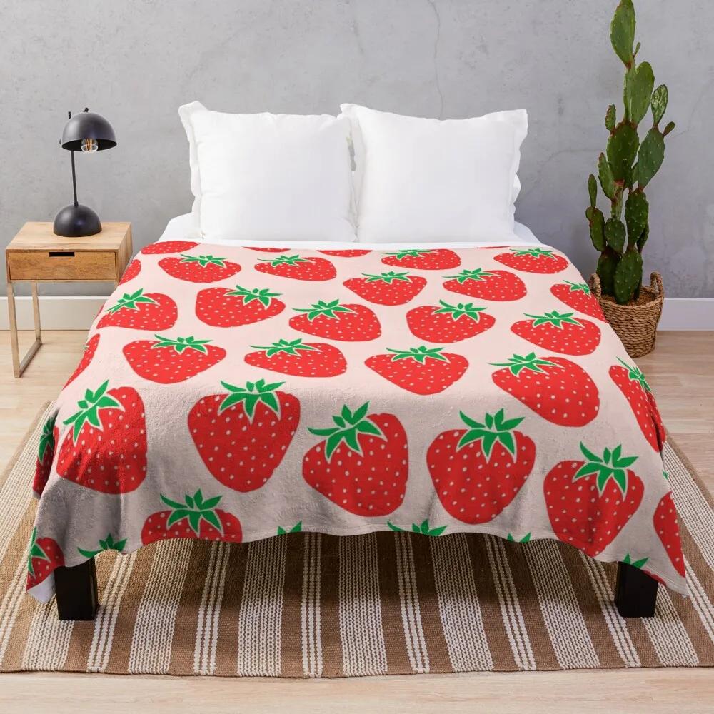 Fresh Strawberry Fruit Flannel Throw Blanket For Sofa Couch Bed Living Room Blanket King Queen Size Super Soft Warm Lightweight