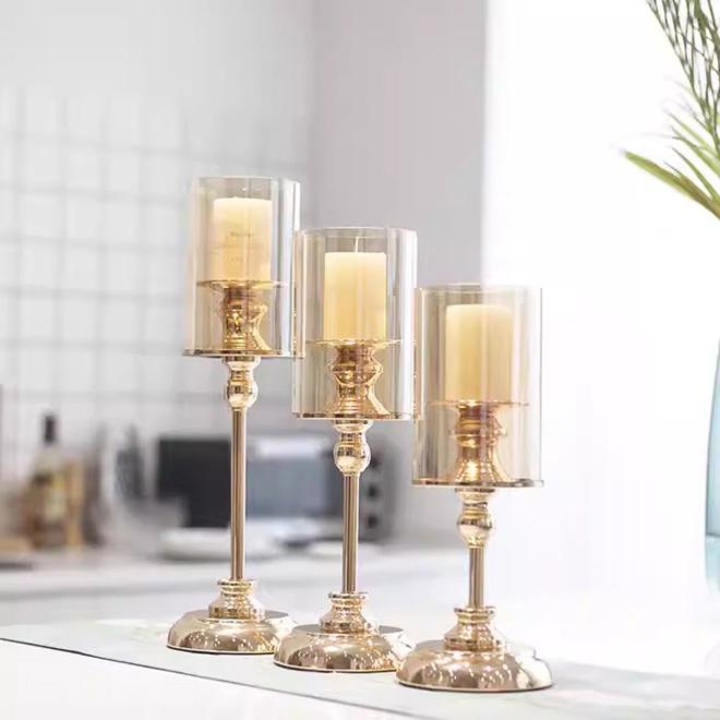 Dropship Luxury Metal Glass Candlesticks Gold Candle Holders Wedding Centerpieces Table Decoration Candelabra Home Ornaments