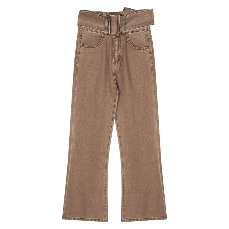 Módní džíny pro ženy Vintage Streetwear Vysoký pas Široké nohavice Kalhoty s páskem Stylové College Volné Ležérní kalhoty