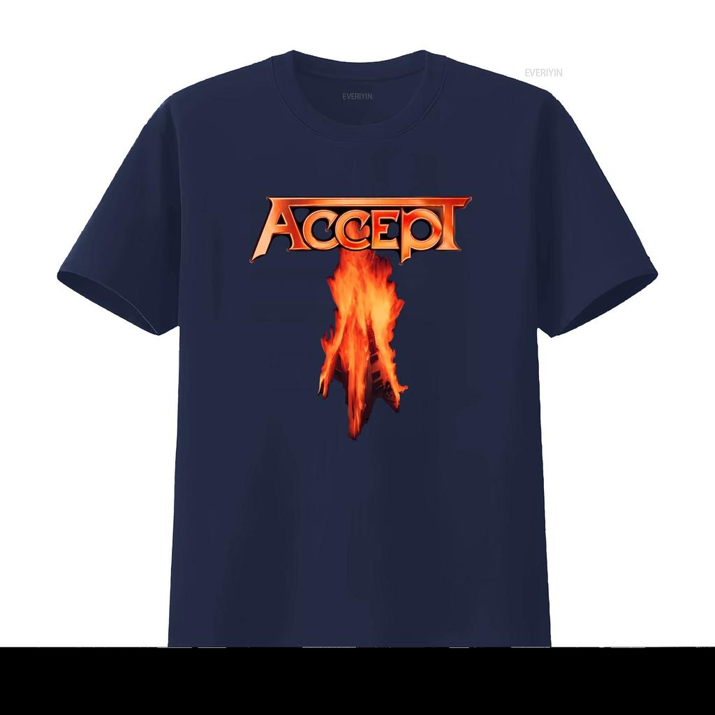 Accetta Flying V Maglietta Ufficiale Design Fiamma da Uomo Merchandising Band Rock vintage Lavata uomo Comoda Traspirante