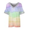 Damen-T-Shirt, bedruckt, V-Ausschnitt, Pailletten, kurzärmelig, Sommer, lässig, lockeres Oberteil