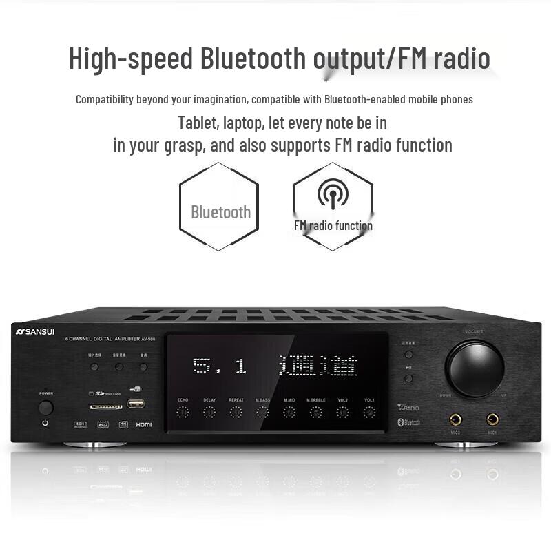 SANSUI 5.1 Channel Home KTV Amplifier with Bluetooth CN Plug (adapter Included)