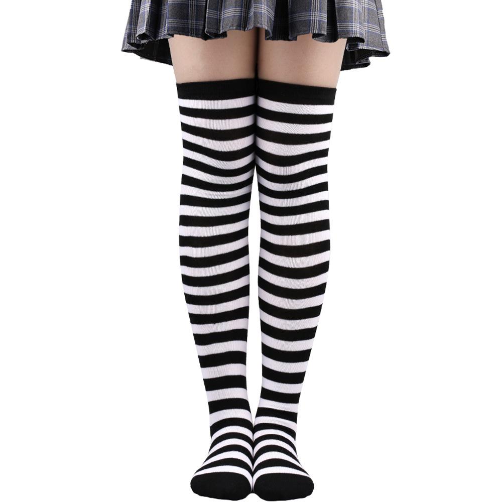 Women's Zebra Striped Thigh-High Socks: Japanese & Korean Style Over-the-Knee Halloween Cosplay Performance.