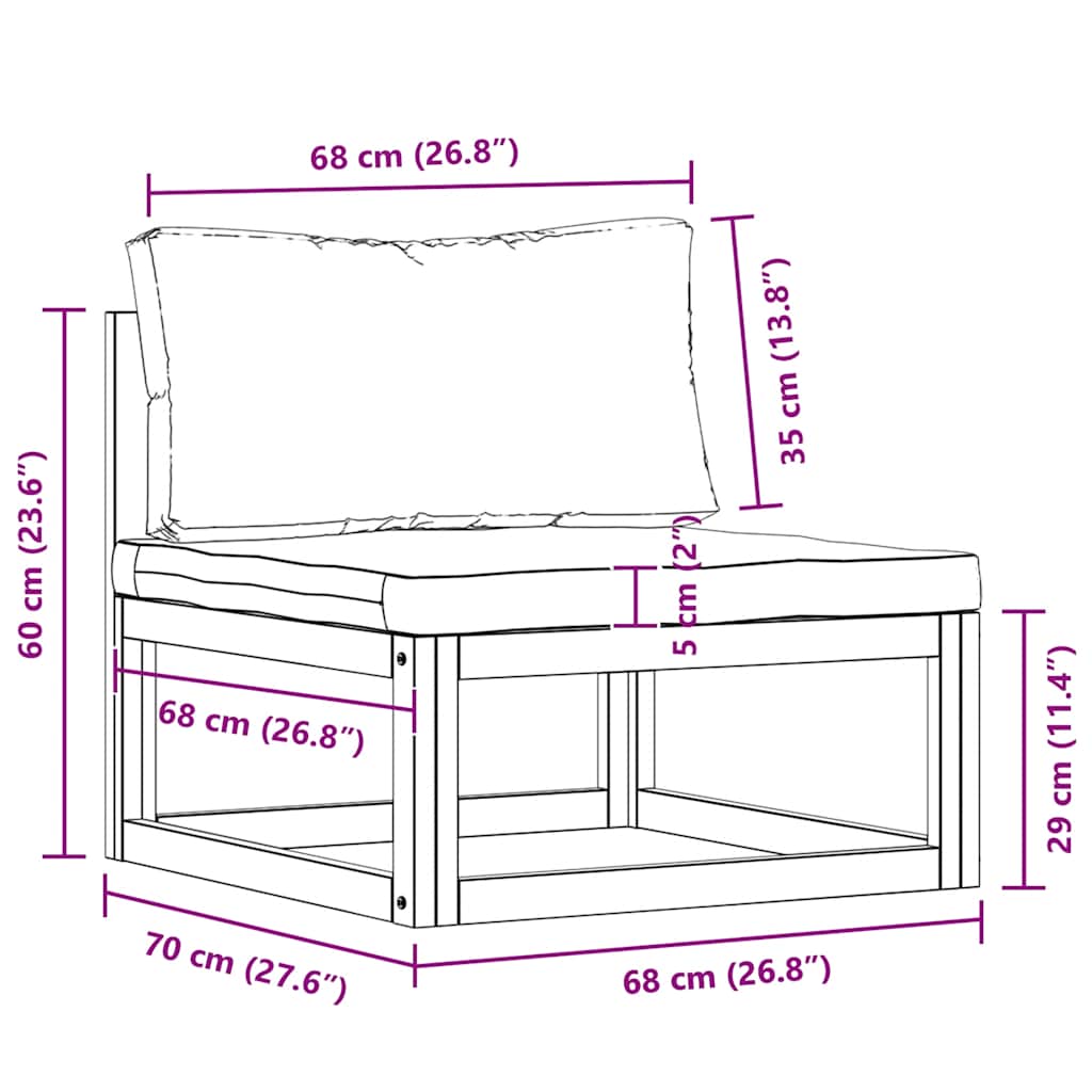 3 Piece Garden Lounge Set with Cushions Solid Acacia Wood