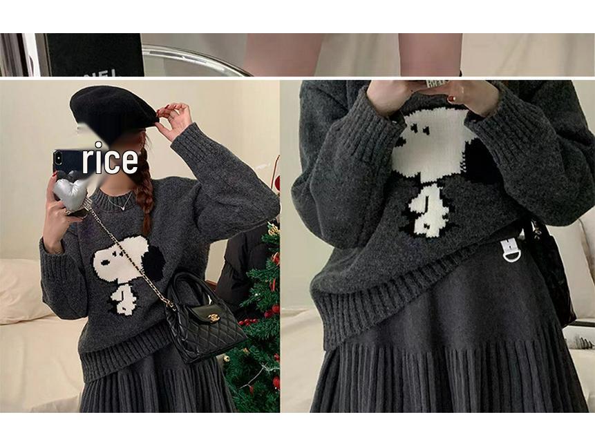 Korean Style Deep Gray A-Line Knit Skirt: Slimming Tummy Support, Petite Pleated Design for Autumn and Winter.