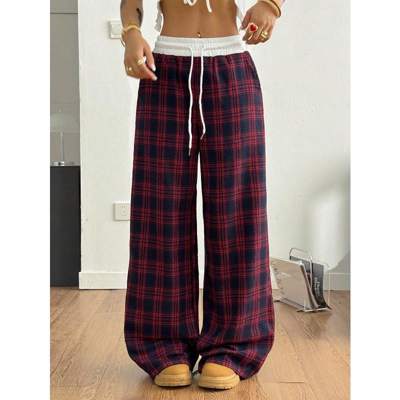 

YYFS Women s Fashion Casual Plaid Print High Waist Trousers Pants & Capris XL червоний
