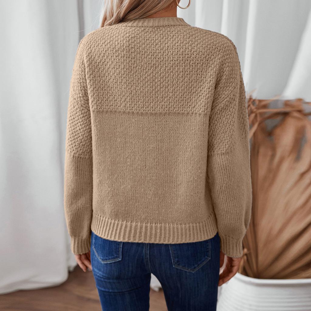 Women's Fashion Casual Loose Round Neck Pullover Knitted Long Sleeve Sweater