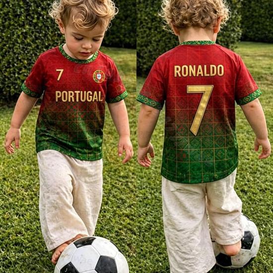 26 Summer Boys Girl RONALDO 7 Football Jersey T-Shirt Women Men Portugal Football Fans Men Women Kids Short Sleeve T-Shirt