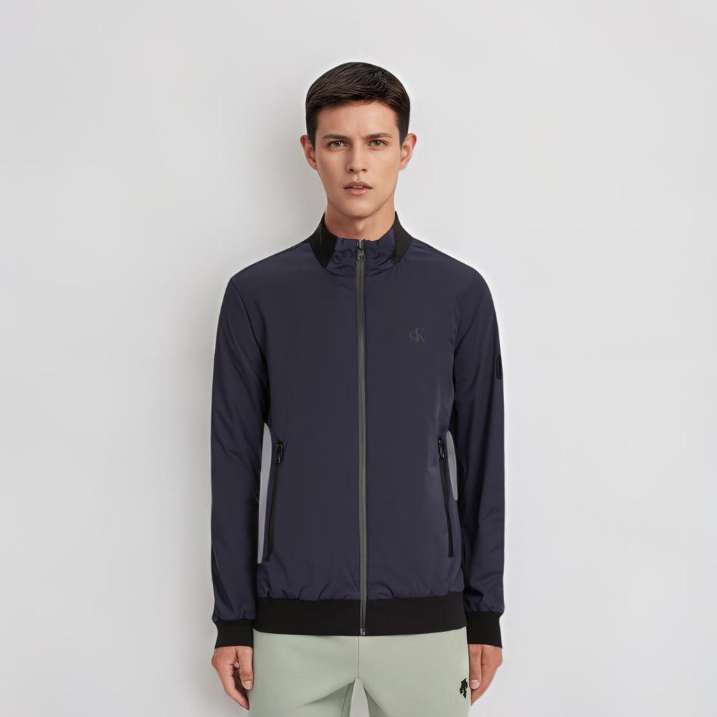 Calvin Klein Stand Collar Letter Embroidered Cotton Jacket Men Jacket Dark-Blue J323062-CHW