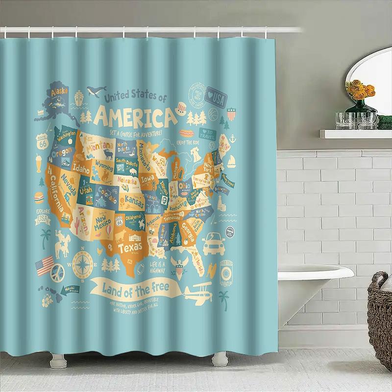 USA Karte Duschvorhang Amerikanische Staaten Reise Vintage Heimdekoration Wasserdichter Badezimmervorhang Künstlerische USA Flagge Wandbehang