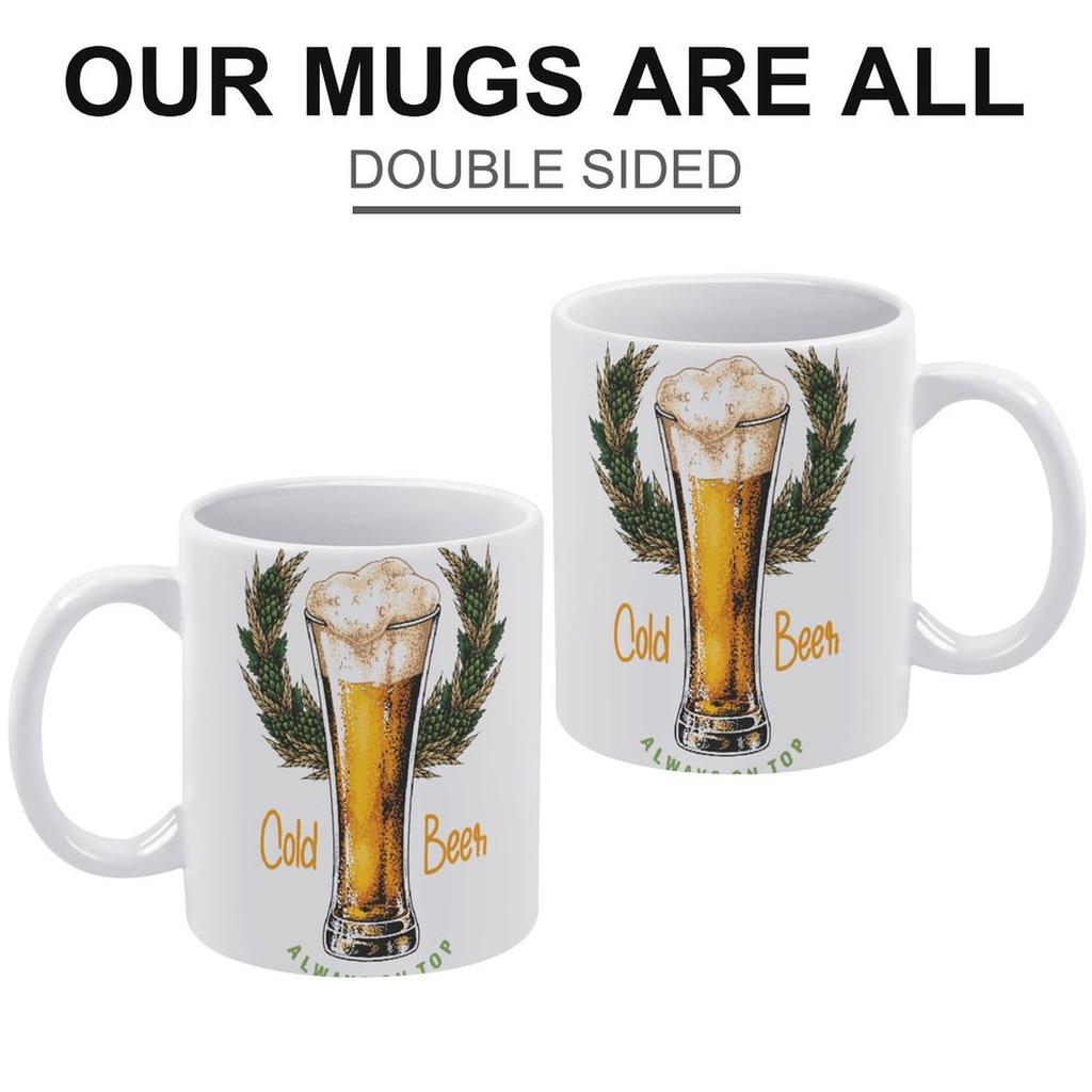1pc 11oz Double-Sided Printed Beer Lover Mug, Simple Ceramic Cup for Coffee, Fun Gift Choice