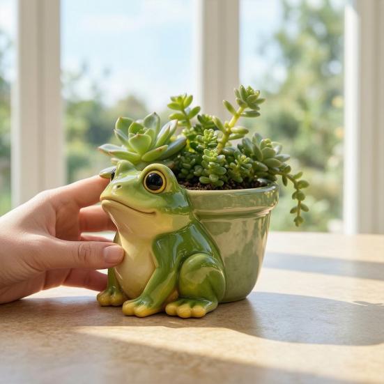 Frog Flowerpot, Decorative Resin Frog Planter, Fade-Resistant Herb Pot Garden Accent, for Home Decoration