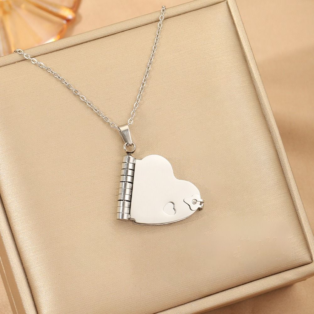 Titanium Steel Couple Necklace Heart Books Pendant Sweater Chain Trendy Lovers Choker Women Men