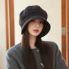 Korean Style New Style Octagonal Hat Fashionable High End Metal Label Pile Hat Autumn and Winter Thermal Basin Hat Trendy