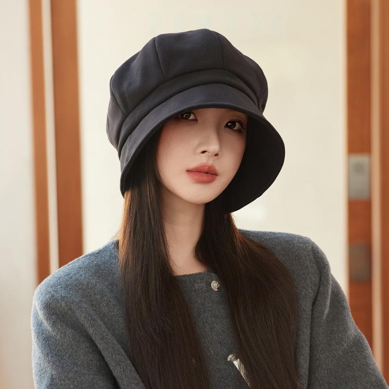 Korean Style New Style Octagonal Hat Fashionable High End Metal Label Pile Hat Autumn and Winter Thermal Basin Hat Trendy