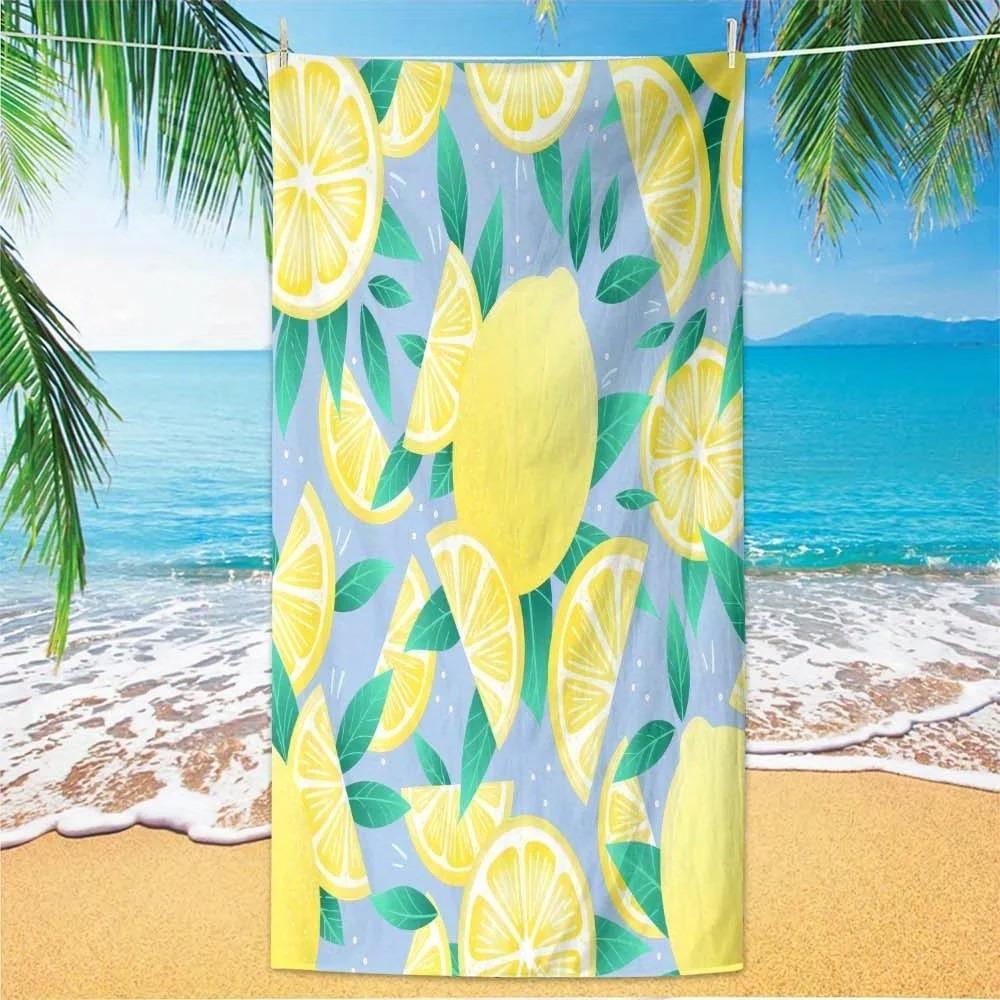 Frischer Sommer-Zitronenscheiben-Print Strandtuch, Schnelltrocknendes Sandfreies Mikrofaserhandtuch für Strand, Pool und Picknick