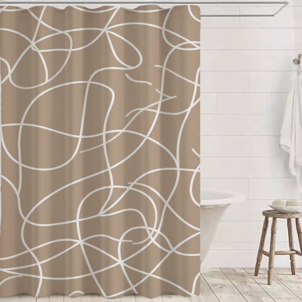 Soft Curvy Line Geometric Minimalist Patterns Shower Curtain, Bathroom Decorative Shower Curtain, Waterproof Curtain With Hooks