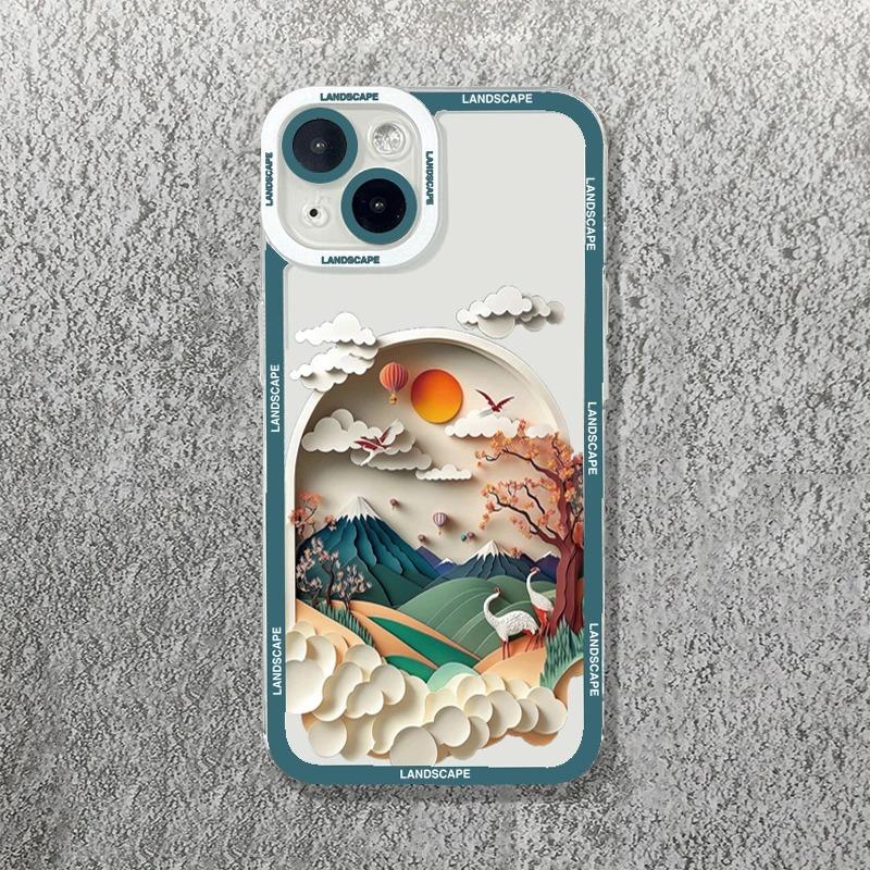 Printing Landscape Creative Mountain Phone Case For iPhone 16 15 14 13 12 11 Pro Max XS X XR 7 8 SE Soft Cover