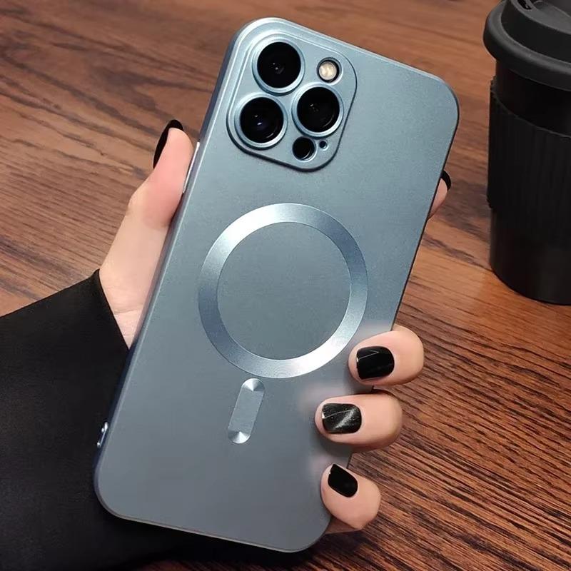 Magnetic Luxury Matte Magsafe Wireless Charging Case For iPhone 16e 15 14 13 11 12 Pro Max Plus Glass Lens Protection Soft Cover