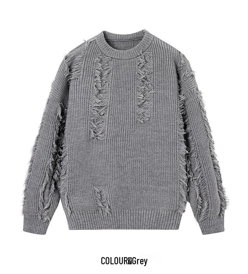 Men's Solid Color Long-Sleeve Knit Sweater, Winter 2025, Warm & Loose Round Neck Outerwear