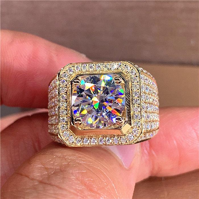 Luxury White Zircon Round Stone Ring Male Female Fashion Crystal Engagement Ring Vintage Gold Color Wedding Rings For Women Men