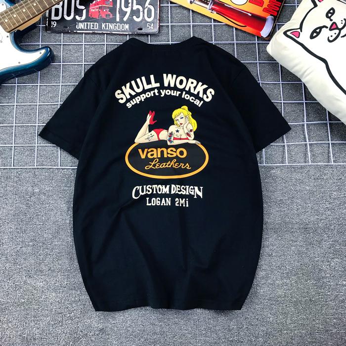 Japanese American Retro Cartoon Monroe Tattoo Printed Locomotive Kaji Pure Cotton Large Size Short-sleeved T-shirt for Men Women