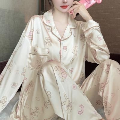 Kawaii Niedlicher Cartoon Hase Damen Pyjama Süßer Damen Pyjama mit Aufdruck Herbst und Winter Neuer Pyjama