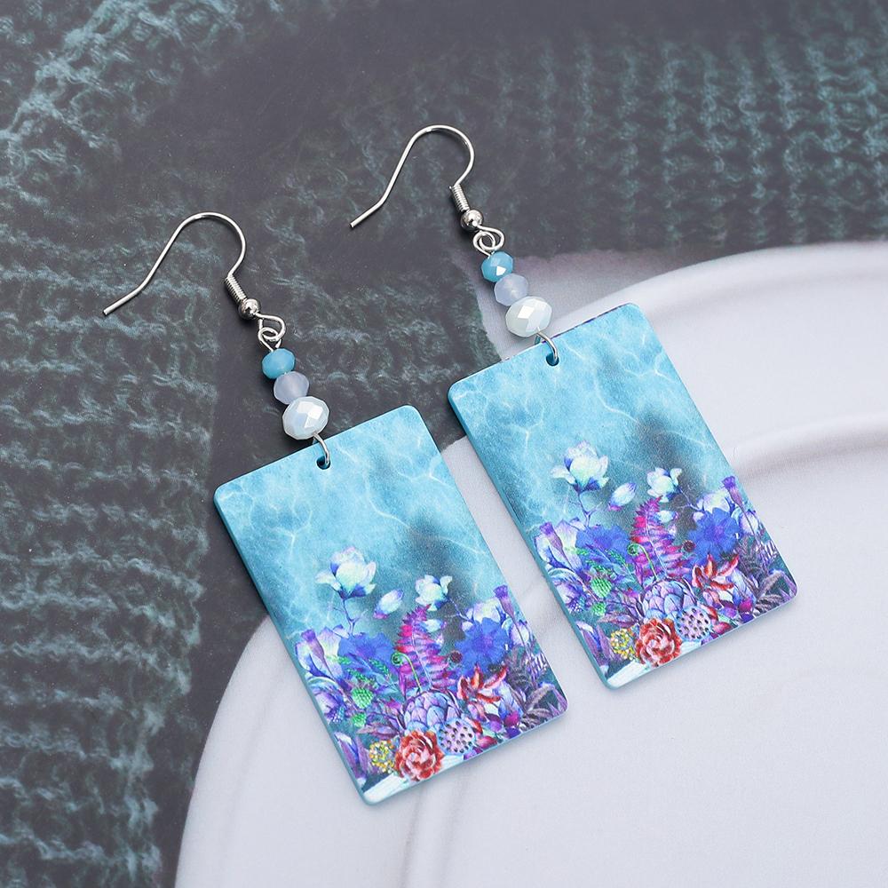 Gold Color Tree Of Life Design Relievo Printing Acrylic Earrings For Women Vintage Style Trend Lithe Daily Wearing Jewelry