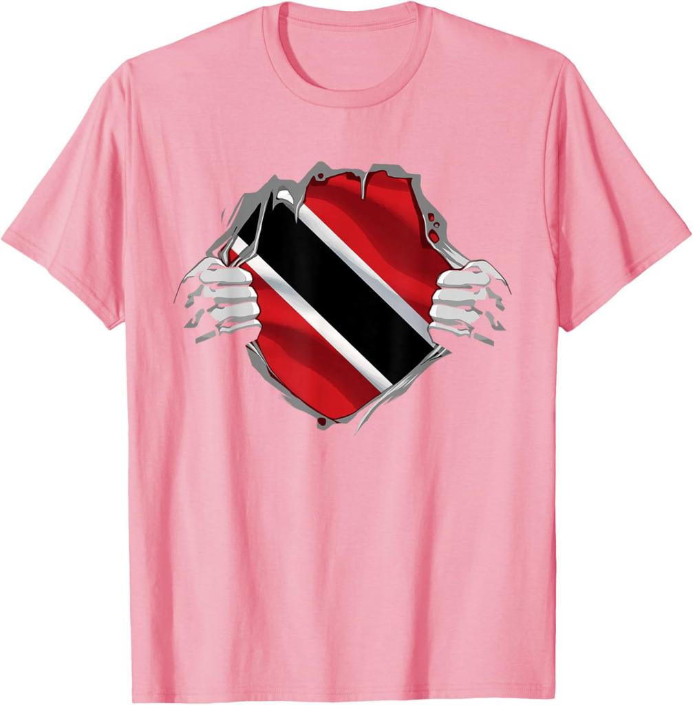 Trinidad Flag Ripped Shirt Trini Roots Men's Graphic Print Cotton Short Sleeve Casual T-Shirt