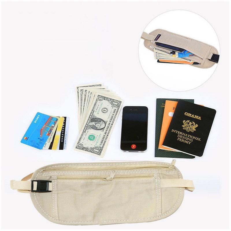 Hidden Money Security Passport Card Ticket Waist Belt Bag Pocket Travel Wallet