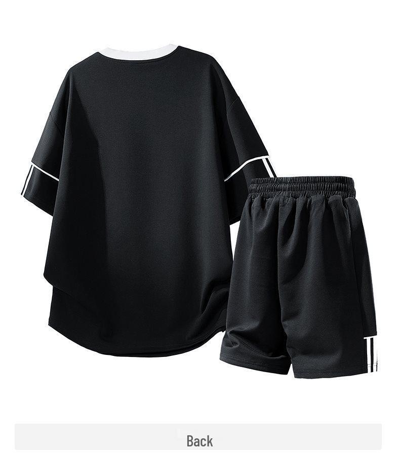 Ice-Cool Cotton Men's Two-Piece Set: Short-Sleeve T-Shirt & Five-Point Pants, Summer 2026 New Style, Casual Sportswear for Students