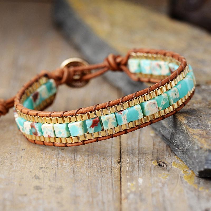 Boho Turquoise Bracelet for Women Adjustable Gemstone Stone Beaded Jewelry Gift