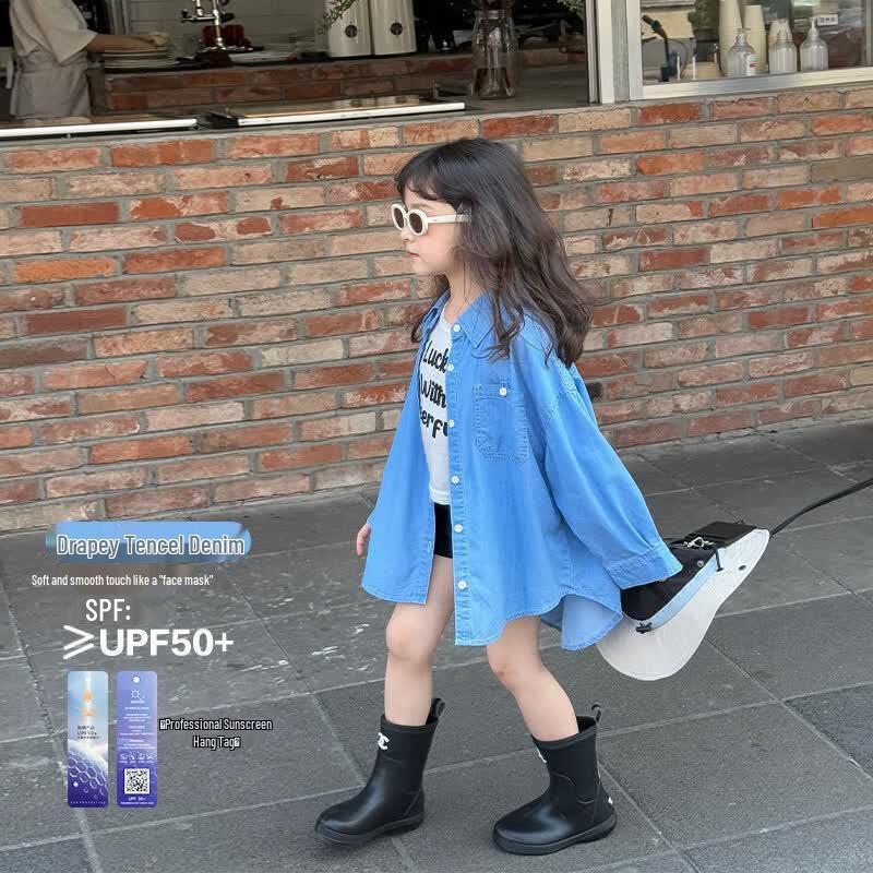 SEVEN BOBI Girls UPF50+ Denim Sun Protection Shirt 130 cm