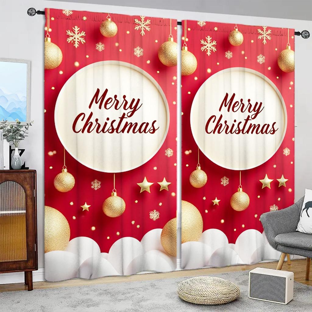 2pcs Having Christmas Atmosphe Printed Curtain for Christmas Home Decor - Rod Pocket Window Treatment for Bedroom,Office,Kitchen