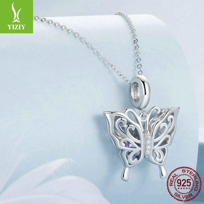 Vintage Hollow Butterfly Diy Pendant Accessories, Purple Love S925 Sterling Silver Bracelet Beaded