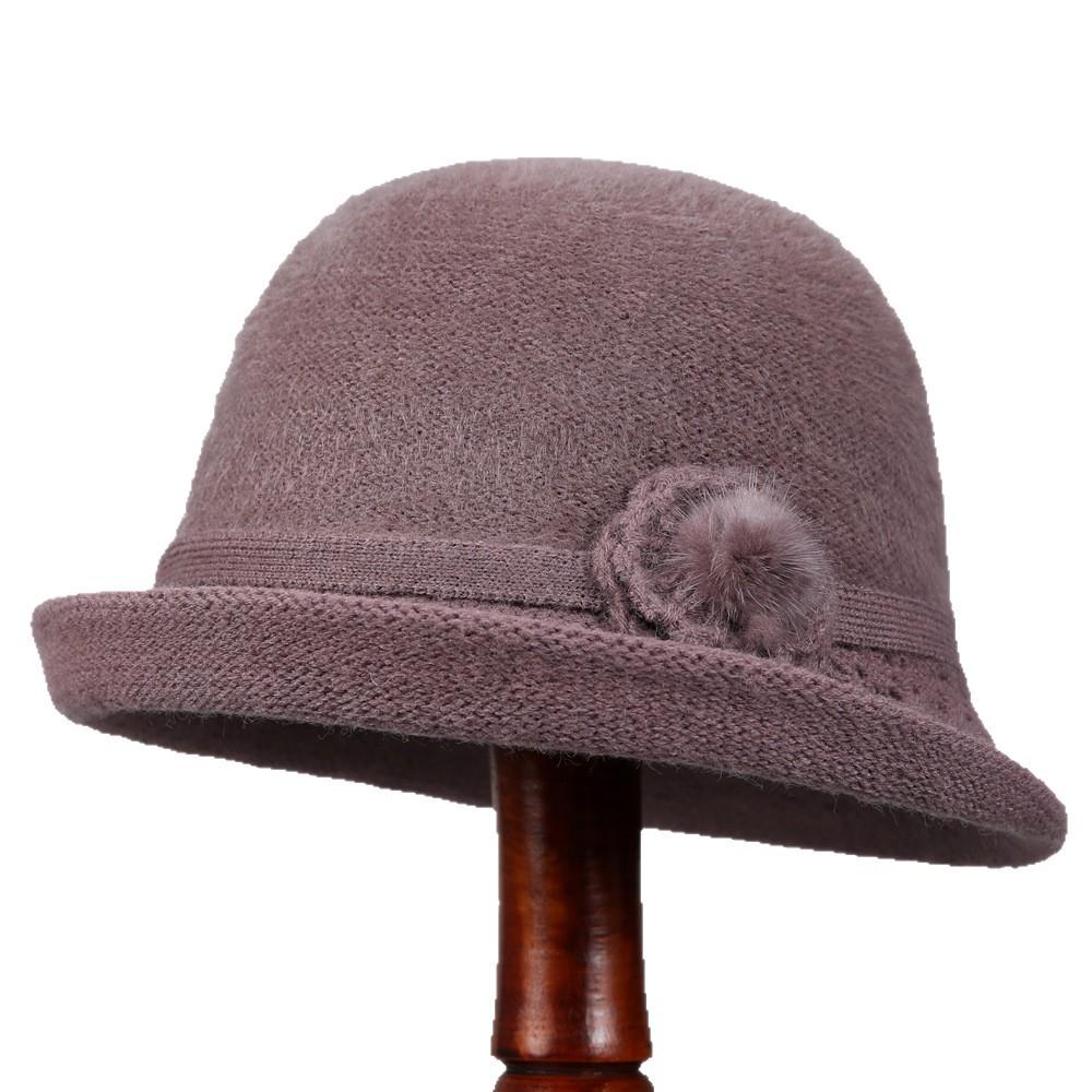 Hat Female God Mother Knitted Bucket Hat Velvet Warm Basin Hat Grandma Wool Hat Cold Proof