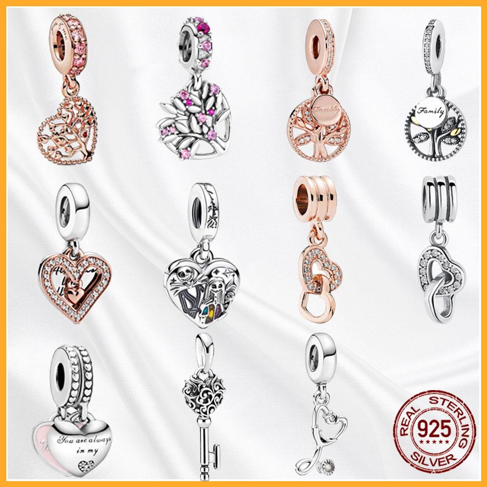 Authentic Copper Metal Heart Tree Sparkling Dangle Charm Bead Components Designed For Authentic Original Bracelet High Quality Fine Jewelry Bead