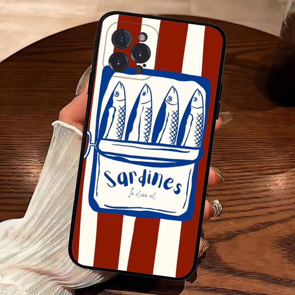 

Sardines Retro Art Seafood Soft Back Phone Cover Case For IPhone 17 16 Pro Max 15 12 11 16e 13 Mini 14 15 Plus iPhone 16