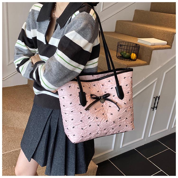 Women's Solid Color Bow Crossbody Bag - Large Capacity, Lightweight, Versatile Shoulder Bag for Commuting